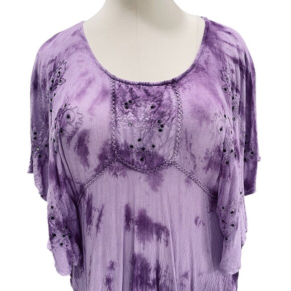 Step In Style Boho Tunic Top Purple Tie Dye Embroidered Festival NWT One SZ - Picture 5 of 11